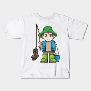 Angler with Fishing rod & Bucket Kids T-Shirt